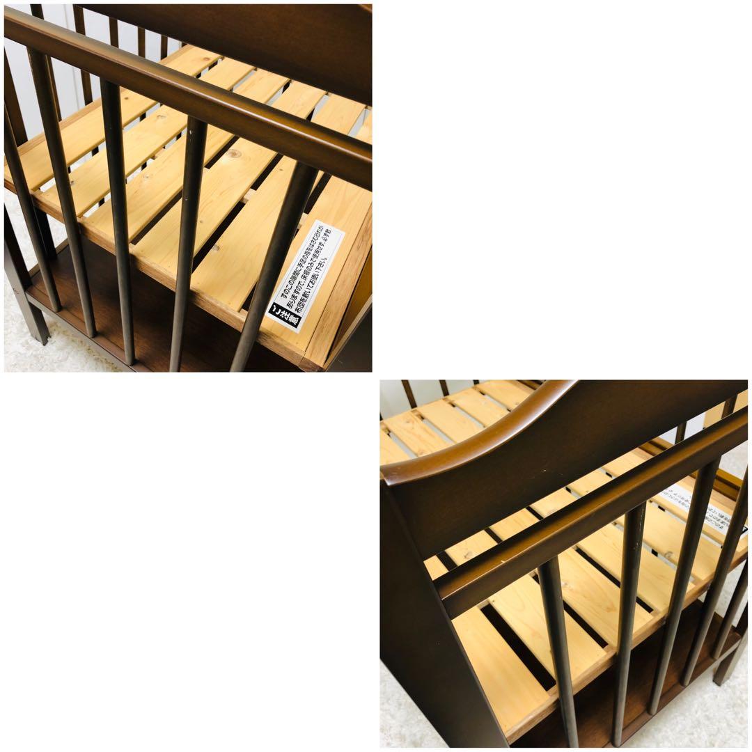 日本製　サワベビー　ベビーベッド　木製　ブラウン　ハイタイプ　澤田工業