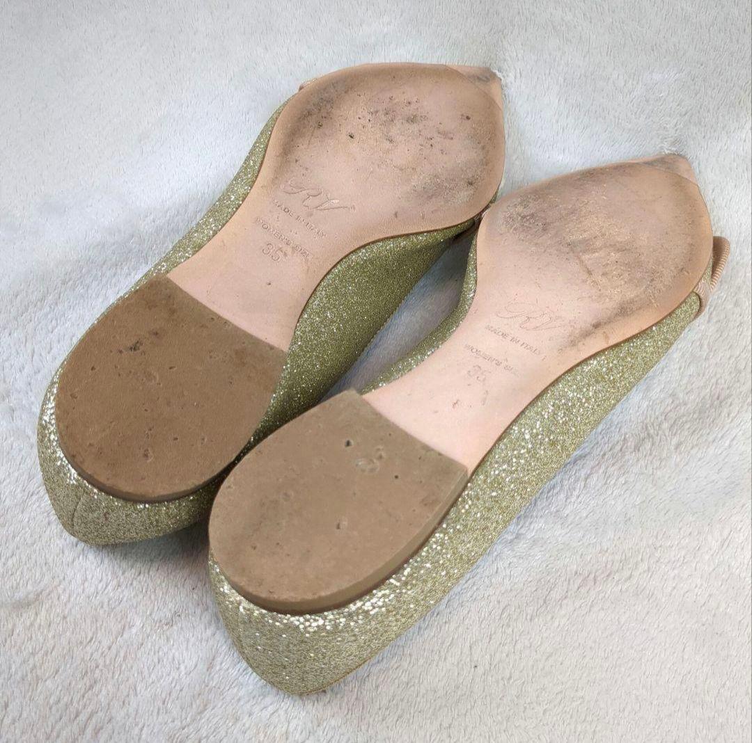 ロジェヴィヴィエ フラットシューズ スクエアバックル ゴールド サイズ35