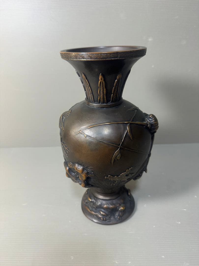 2647 古銅　エビス　花瓶　時代物