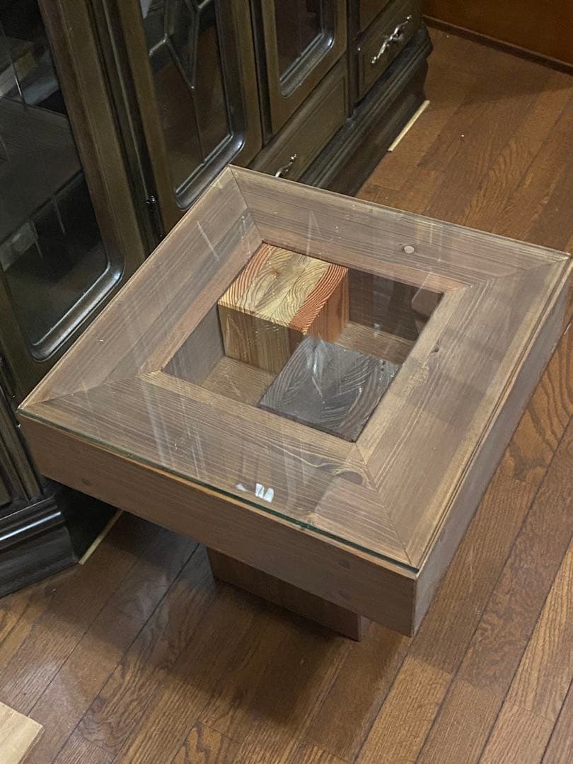 希少♦️最高級 総檜 モダン オーダーテーブル♦️正方形♦️一本脚♦️飾り収納付♦️送料込