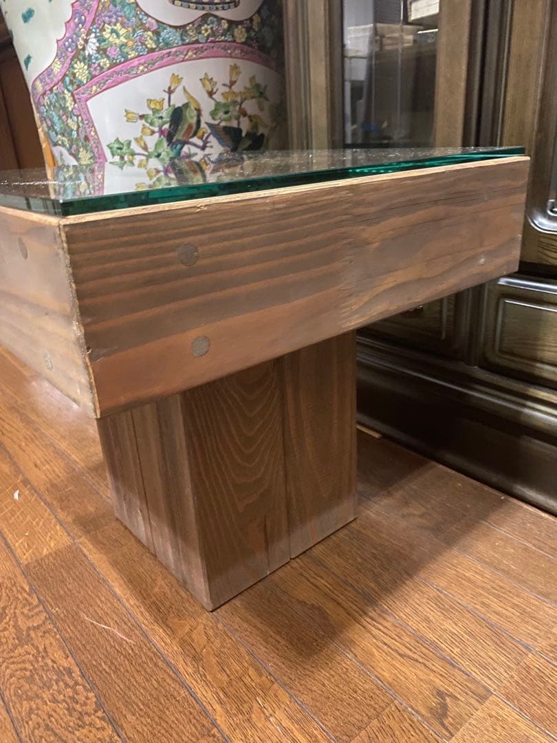 希少♦️最高級 総檜 モダン オーダーテーブル♦️正方形♦️一本脚♦️飾り収納付♦️送料込