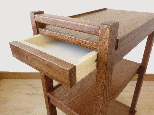 北海道手作り家具　ナラ材　木製　ワゴン引出付　勇峰工芸（新）