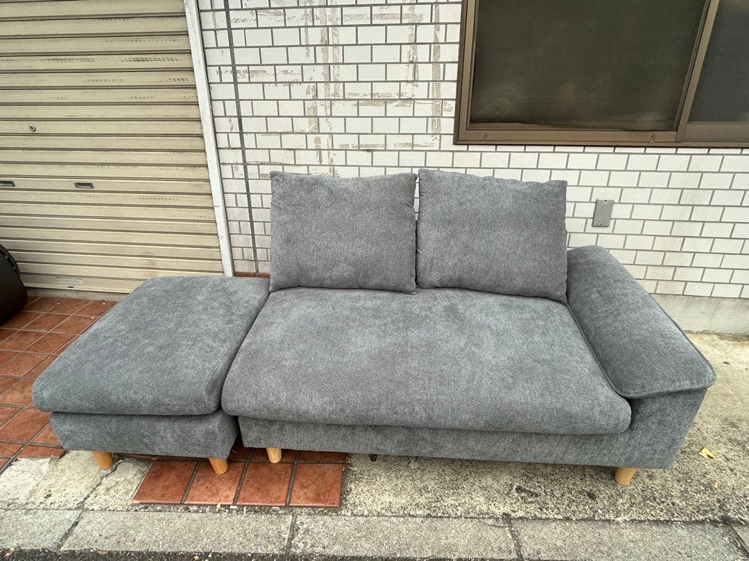 美品 Mellow オットマン付き 2人掛け カウチソファ グレー