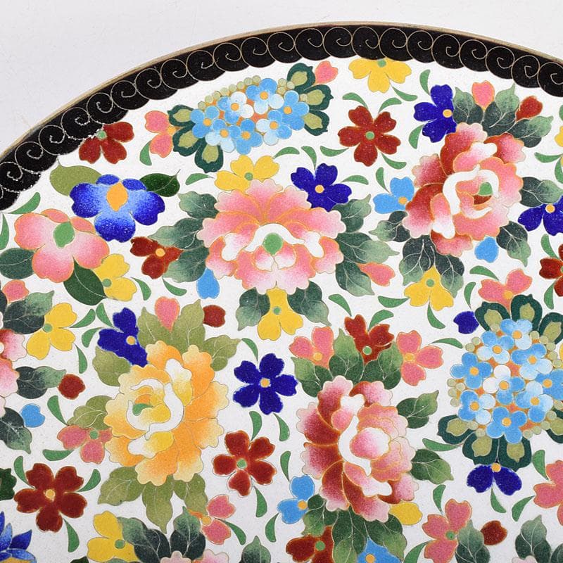 七宝焼　京七宝　錦雲軒　稲葉造　万華友禅文　飾皿　皿立付　共箱　V　R8029