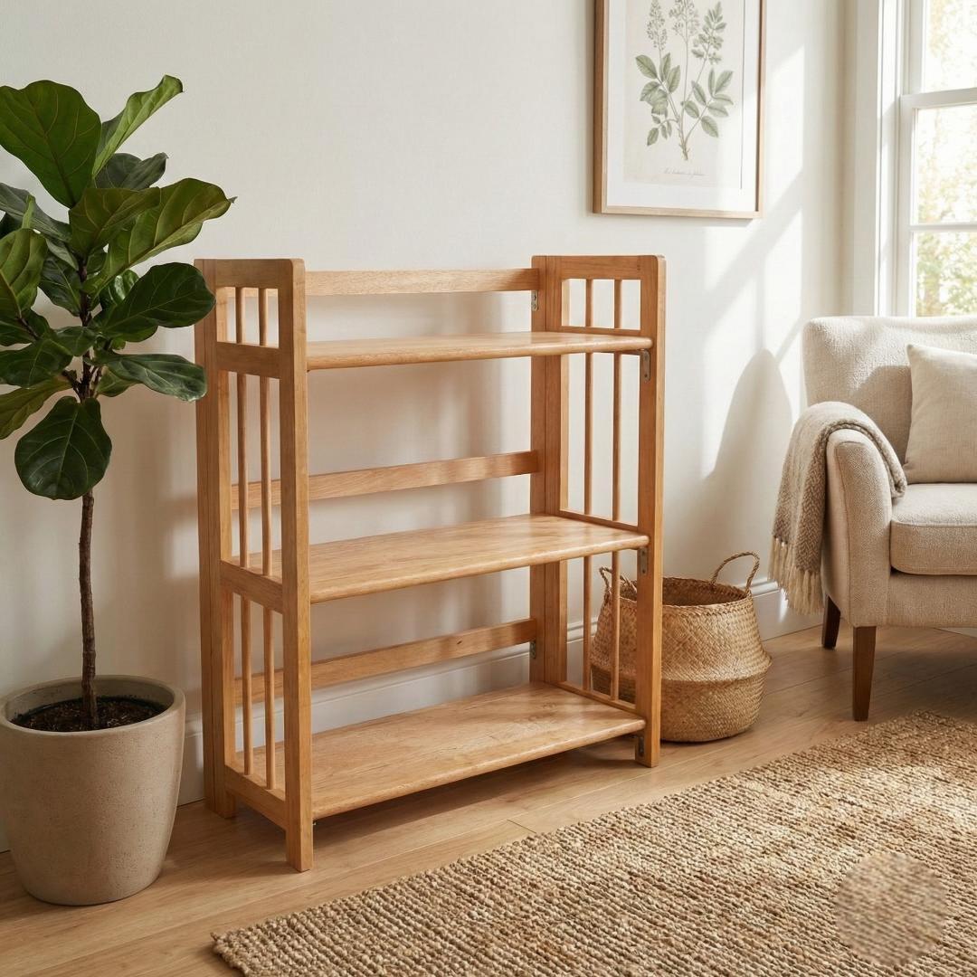 【最終価格】北欧風 天然木 折りたたみ ウッドラック 3段 シェルフ キャンプ