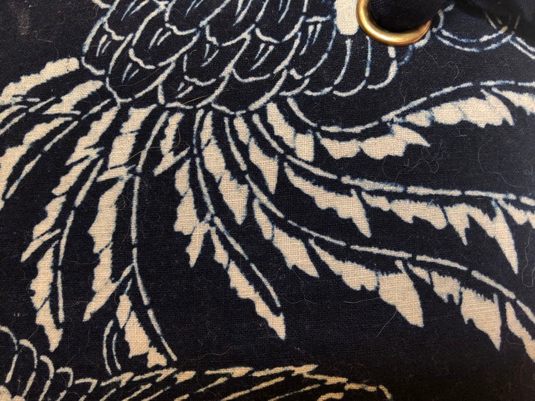 一閑張り　一閑張りバック　藍染 　麒麟麦酒　型染隠れ蓑