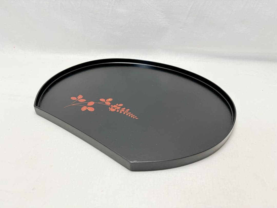 未使用 懐石道具 一閑塗 絵変わり 半月膳 5客揃 会席膳 宴会盆 平膳共箱