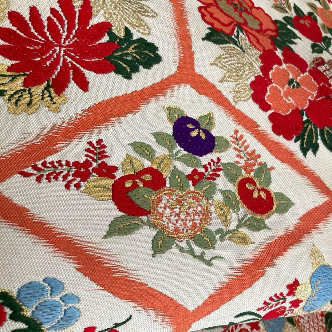 アンティーク名古屋帯　織り出し花模様　アイボリー　正絹　大正ロマンNo.28