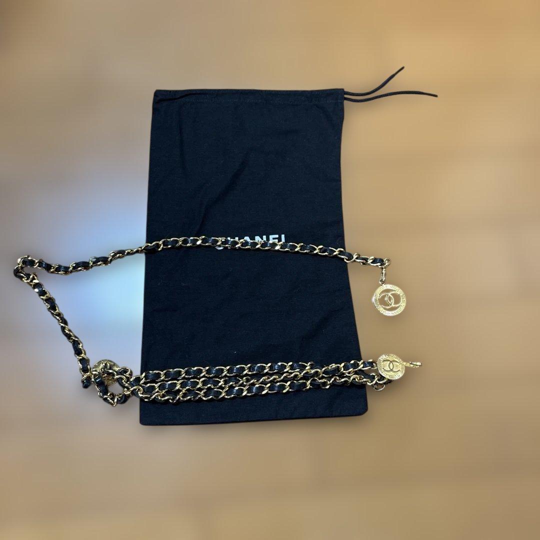 CHANEL ゴールド ブラック チェーンベルト