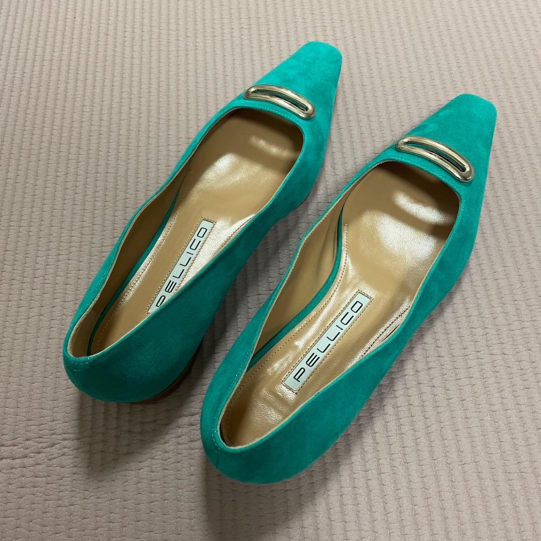 PELLICO プレートフラットパンプス グリーン