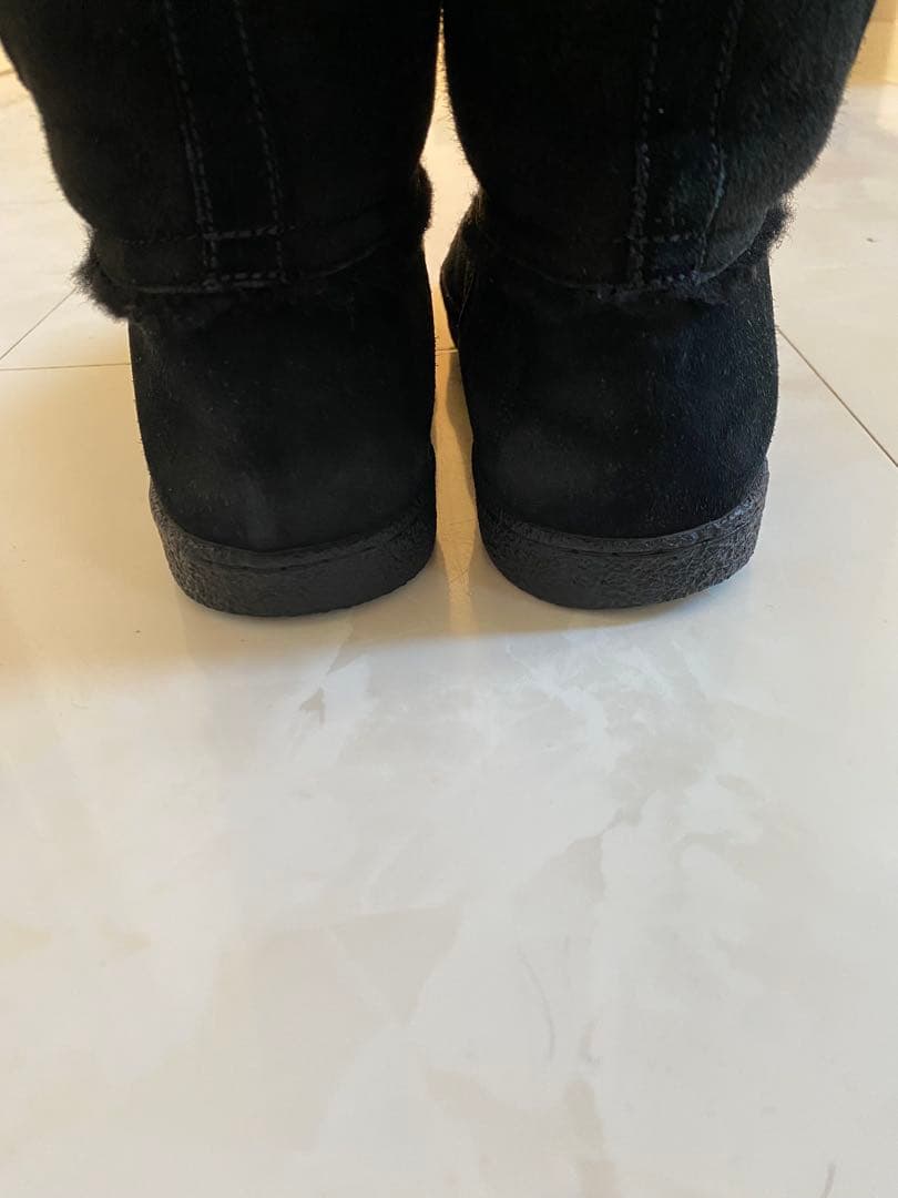 シャネル ムートン フラット ブーツ 黒 37 24cm ブラック CHANEL