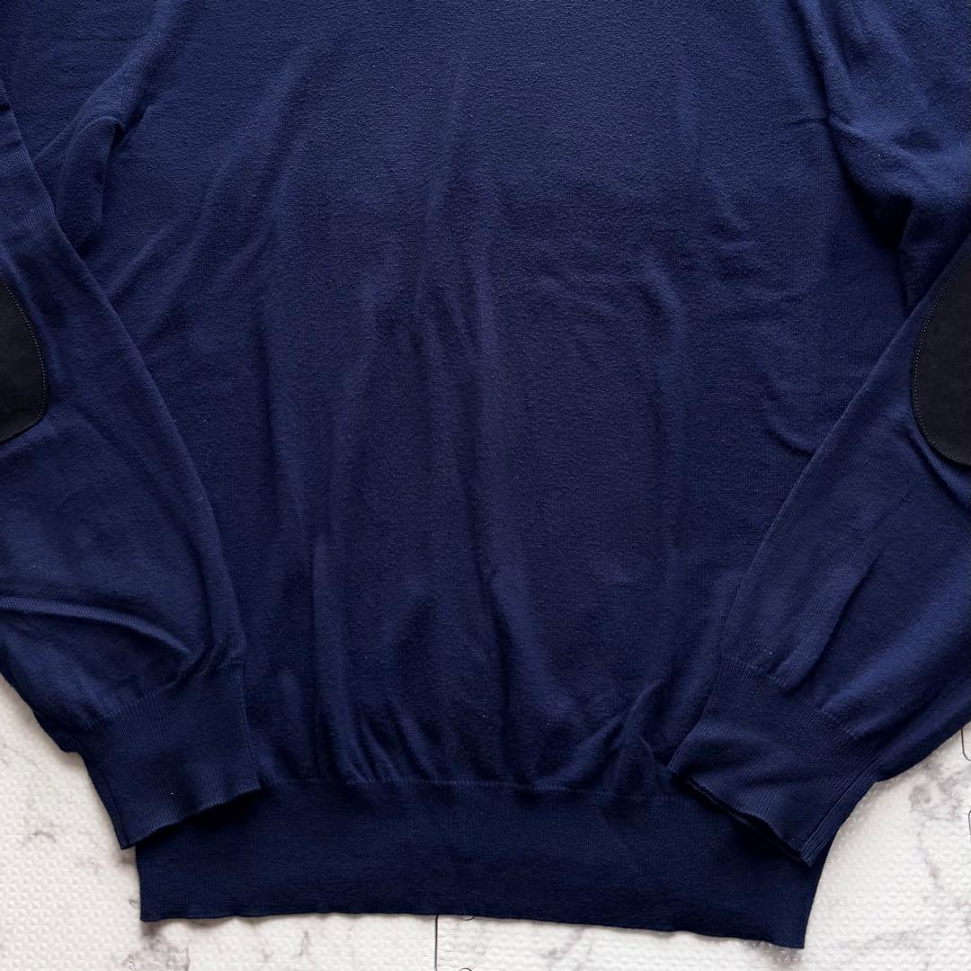 美品✨メゾンマルジェラ クルーネックニット レザーエルボーパッチ ブルー系 XL