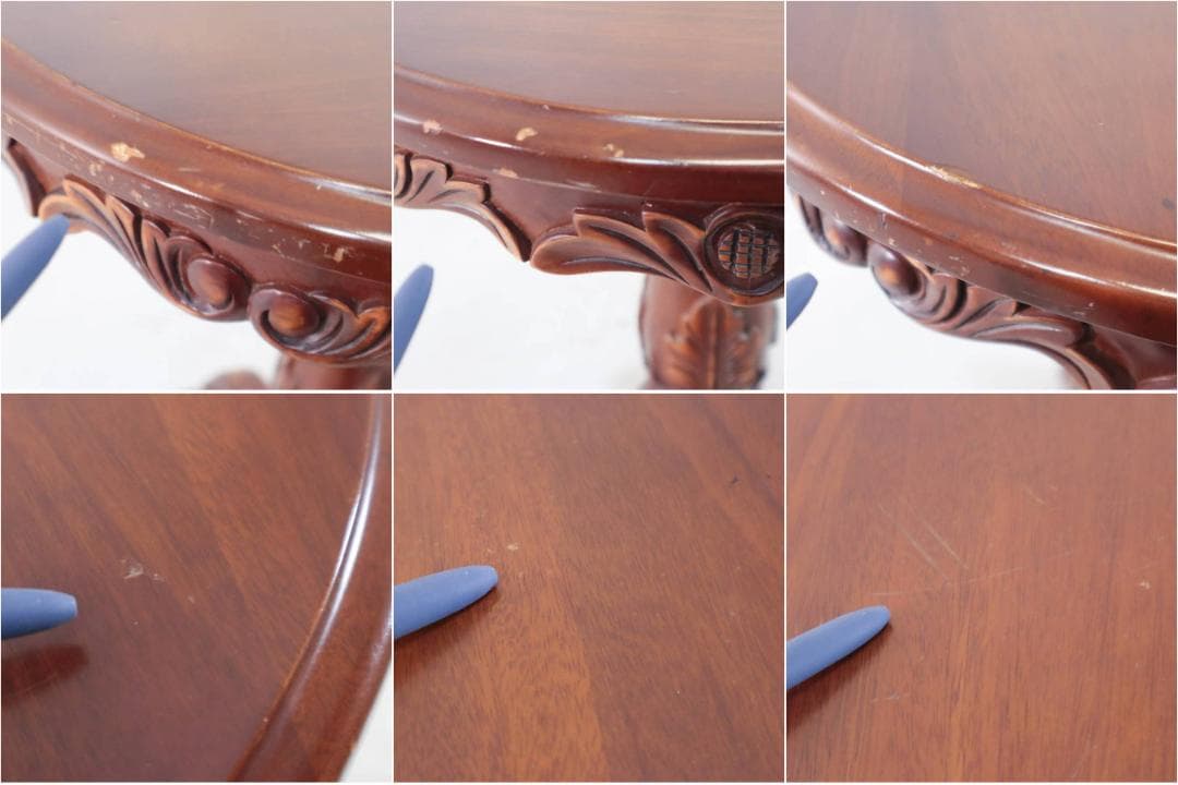 ヨーロピアンアンティーク調 マホガニー サイドテーブル 彫刻 ラウンテーブル