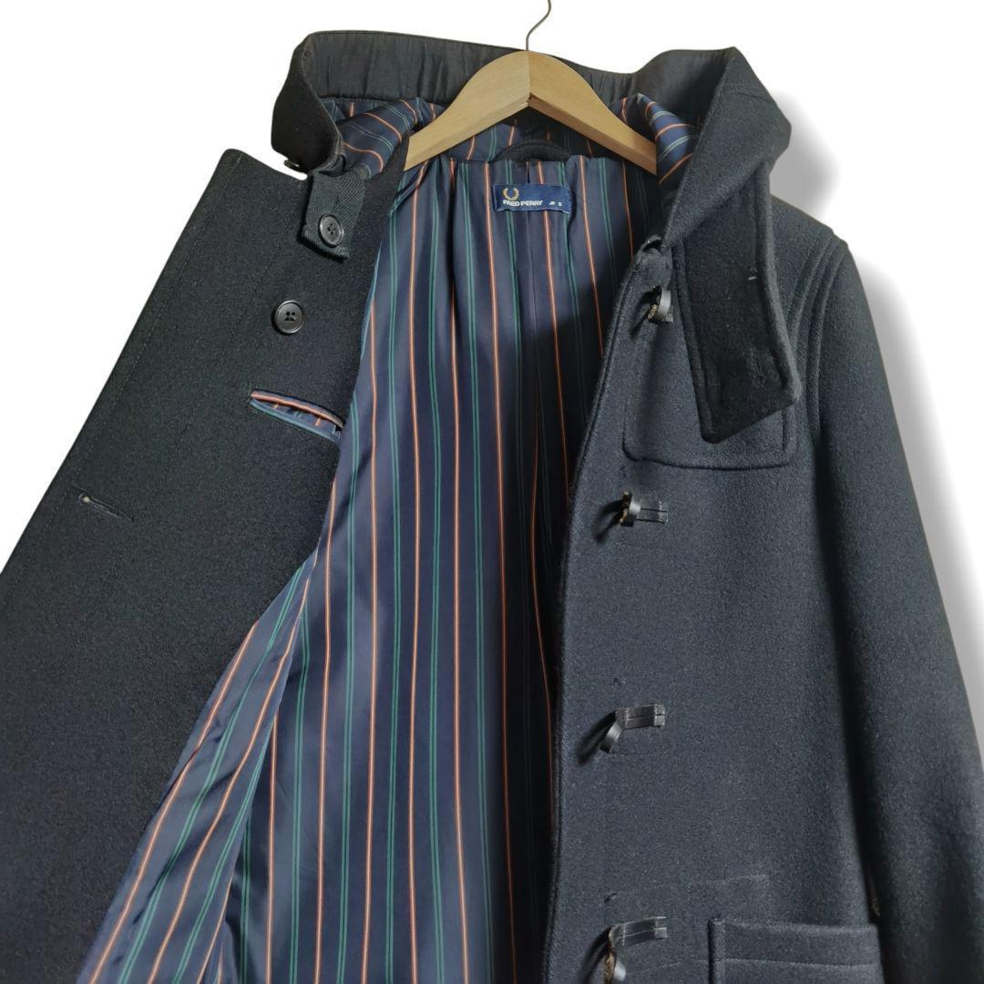 【極美品】フレッドペリー ウールダッフルコート 裏地ストライプ サイズＳ 黒