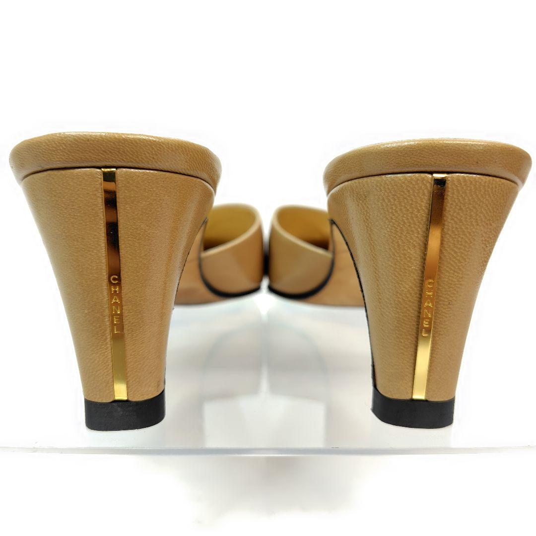 ★使用感少なめ★シャネル ミュール 38 サンダル スクエア バイカラー