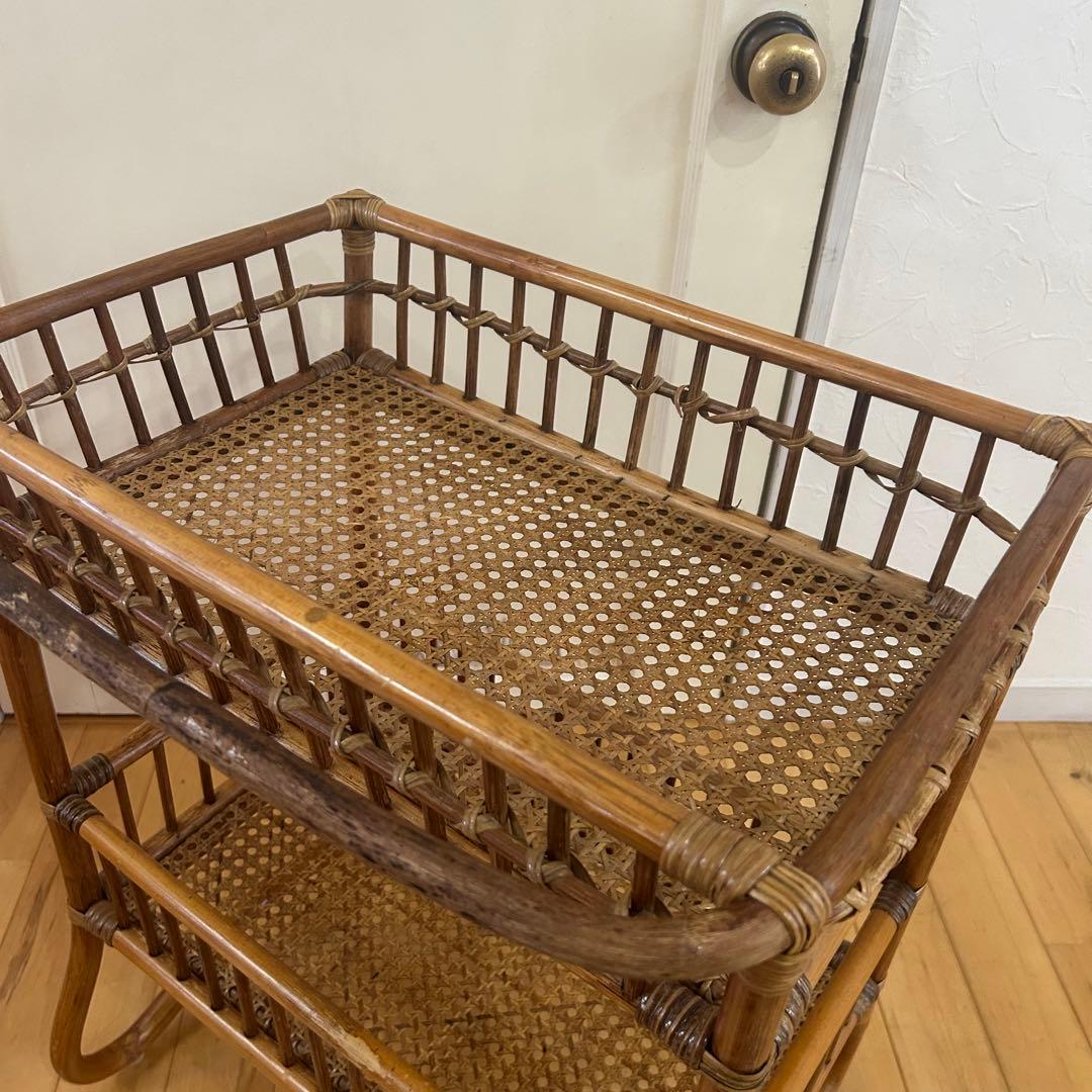 ☆アンティーク☆ ラタン　脱衣かご　ワゴン　マルチ　ラック　バスケット　古道具