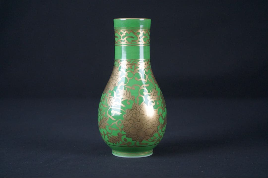 平安 三代 加藤利昇 作 萌黄金襴手 皆具 共箱 茶道具