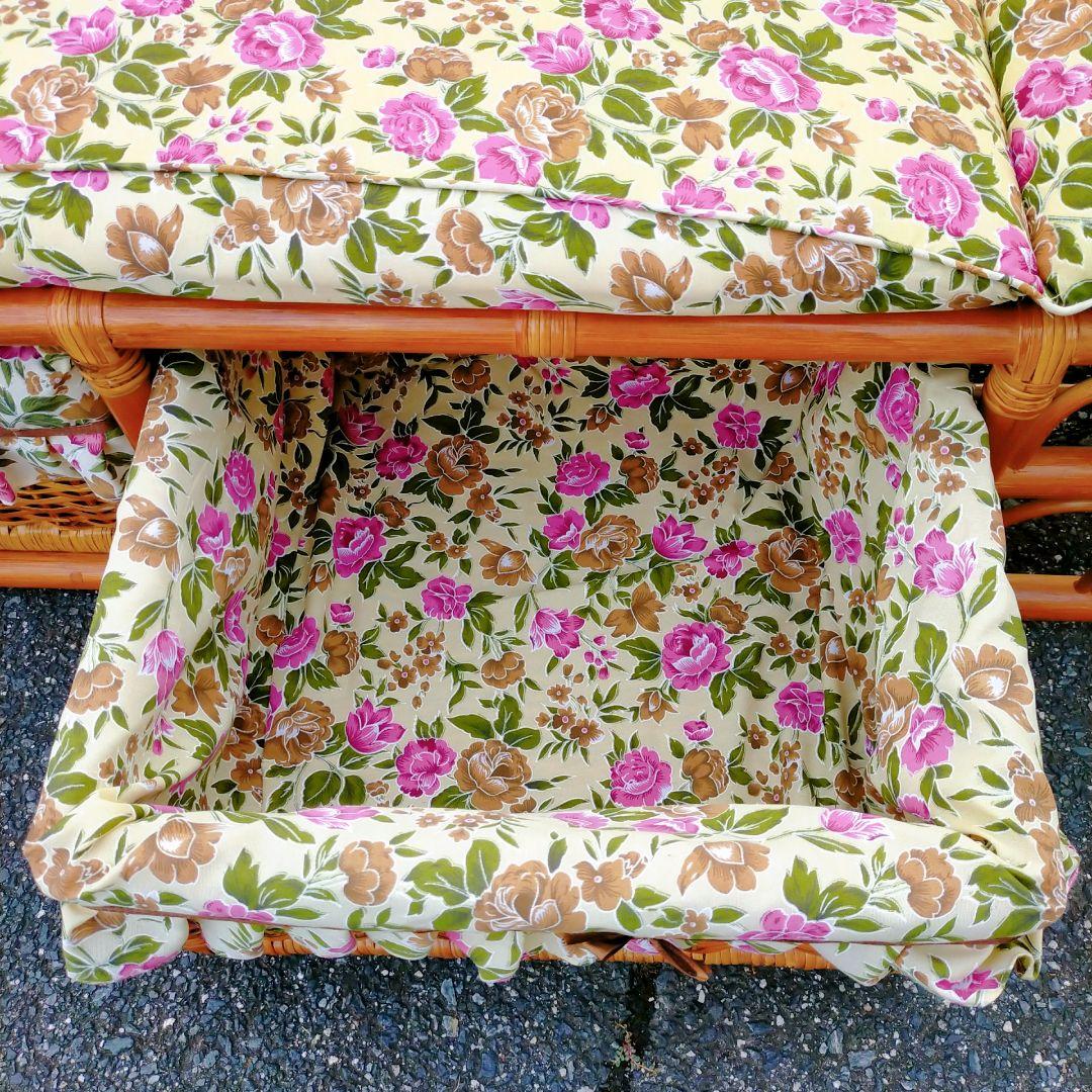 ヴィンテージ ラタン カウチソファ 2人掛け 引き出し収納付き