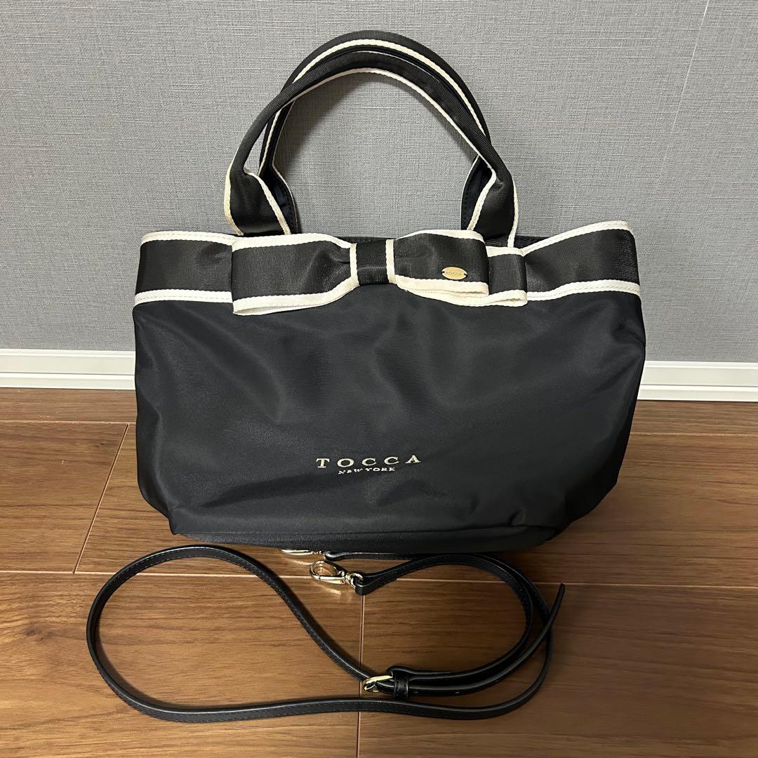 【トッカ】バイカラー リボン 2way トートバッグ ショルダー ブラック
