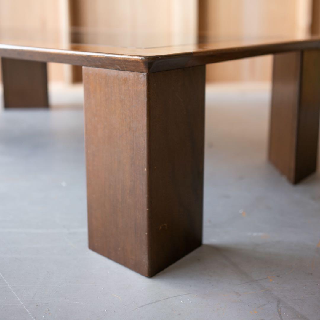 ナラ材　ブラウン色 センターテーブル ガラス天板