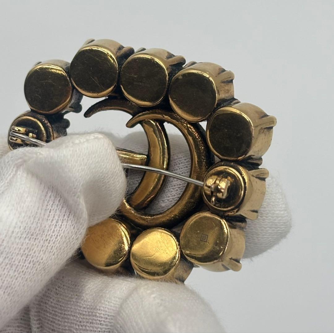 GUCCI グッチ ブローチ ダブルG クリスタル ラインストーン メタル GG