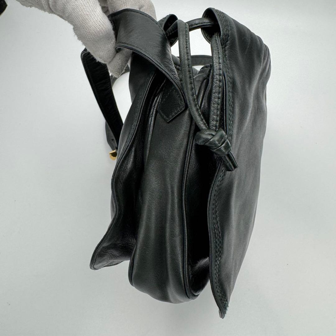 ロエベ アナグラム フラメンコ ナッパ レザー 巾着 ショルダーバッグ 黒緑