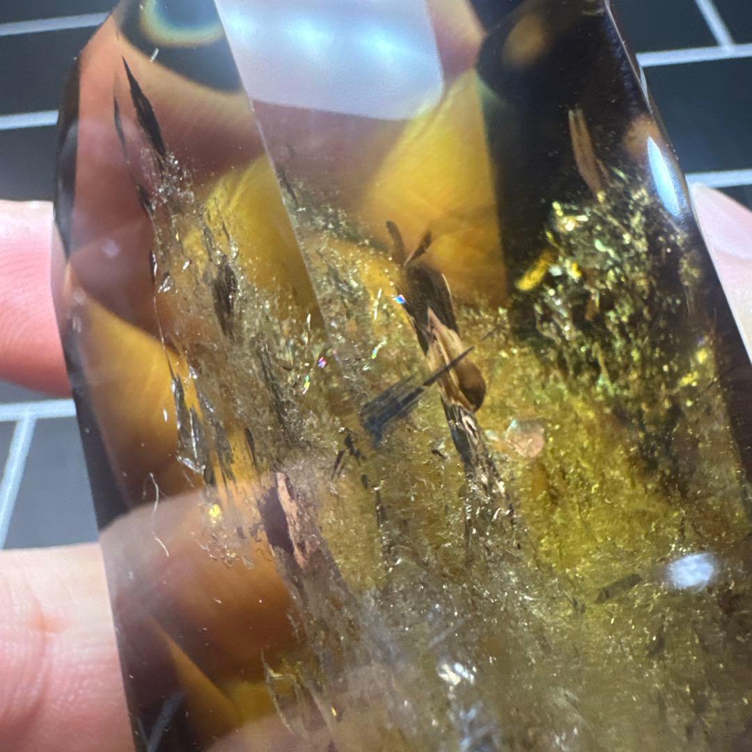 【極上品】スモーキーゼウスシトリン ポイント原石 高透明　台座付