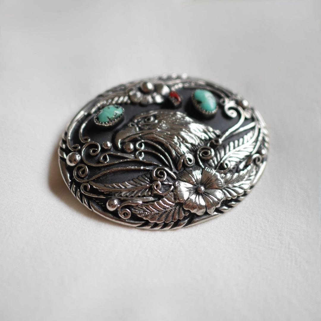 ヴィンテージ ナバホ族 イーグルモチーフ ターコイズ バックル