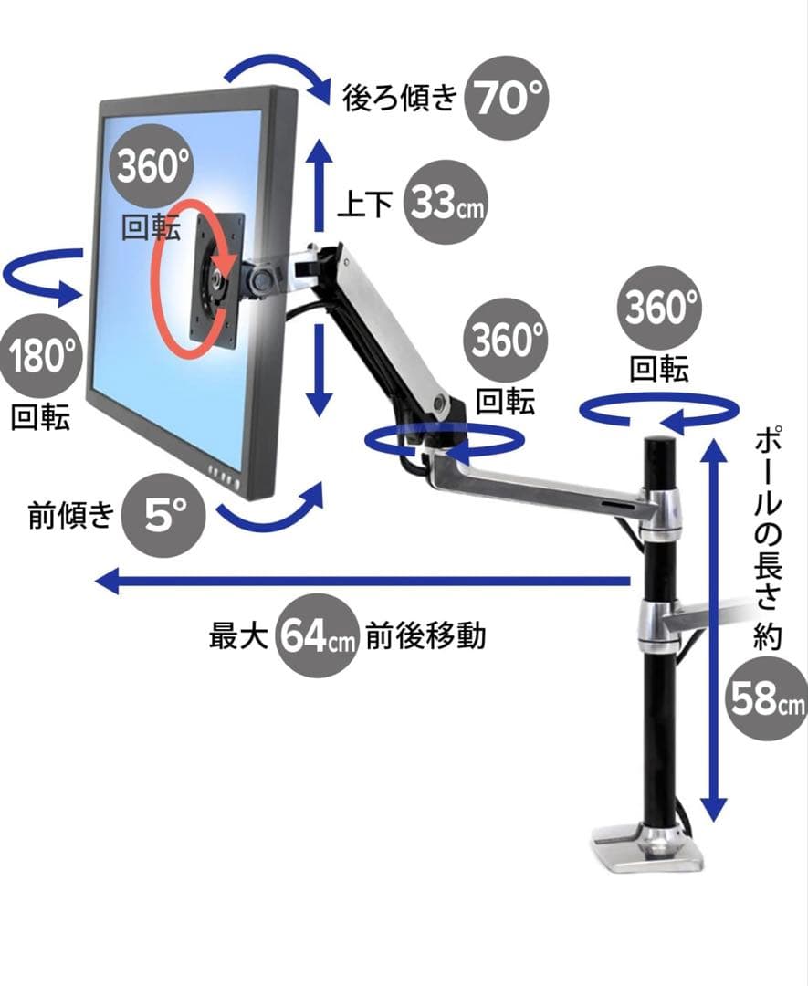 ERGOTRON LX デュアルアーム　長身ポール(アルミ)45-549-026