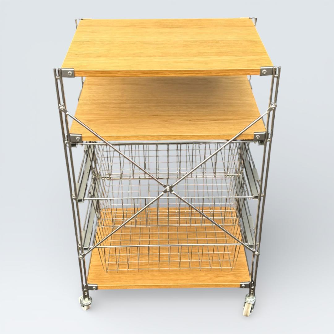 【送料込】無印良品 ステンレスユニットシェルフ オーク バスケット キャスター付