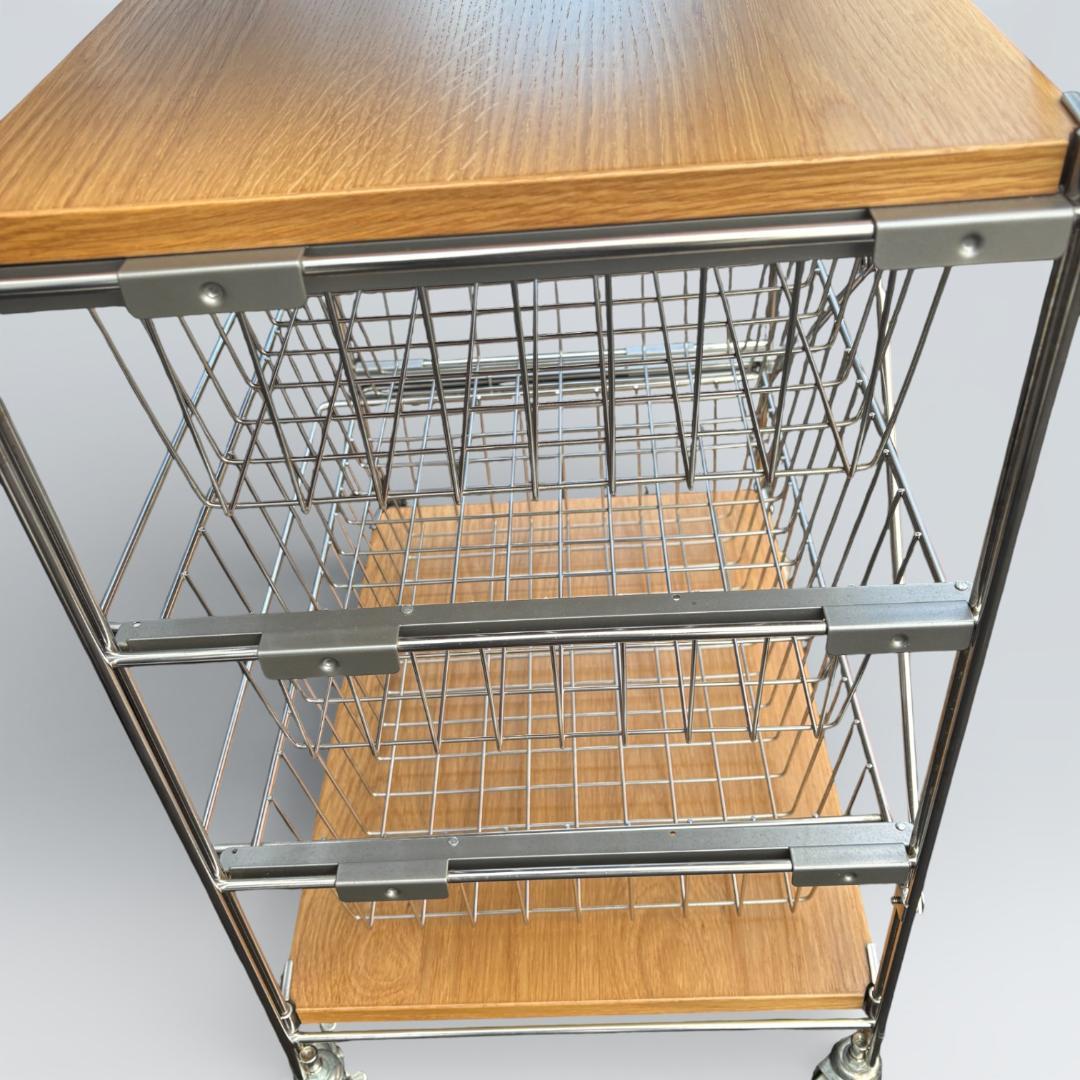 【送料込】無印良品 ステンレスユニットシェルフ オーク バスケット キャスター付