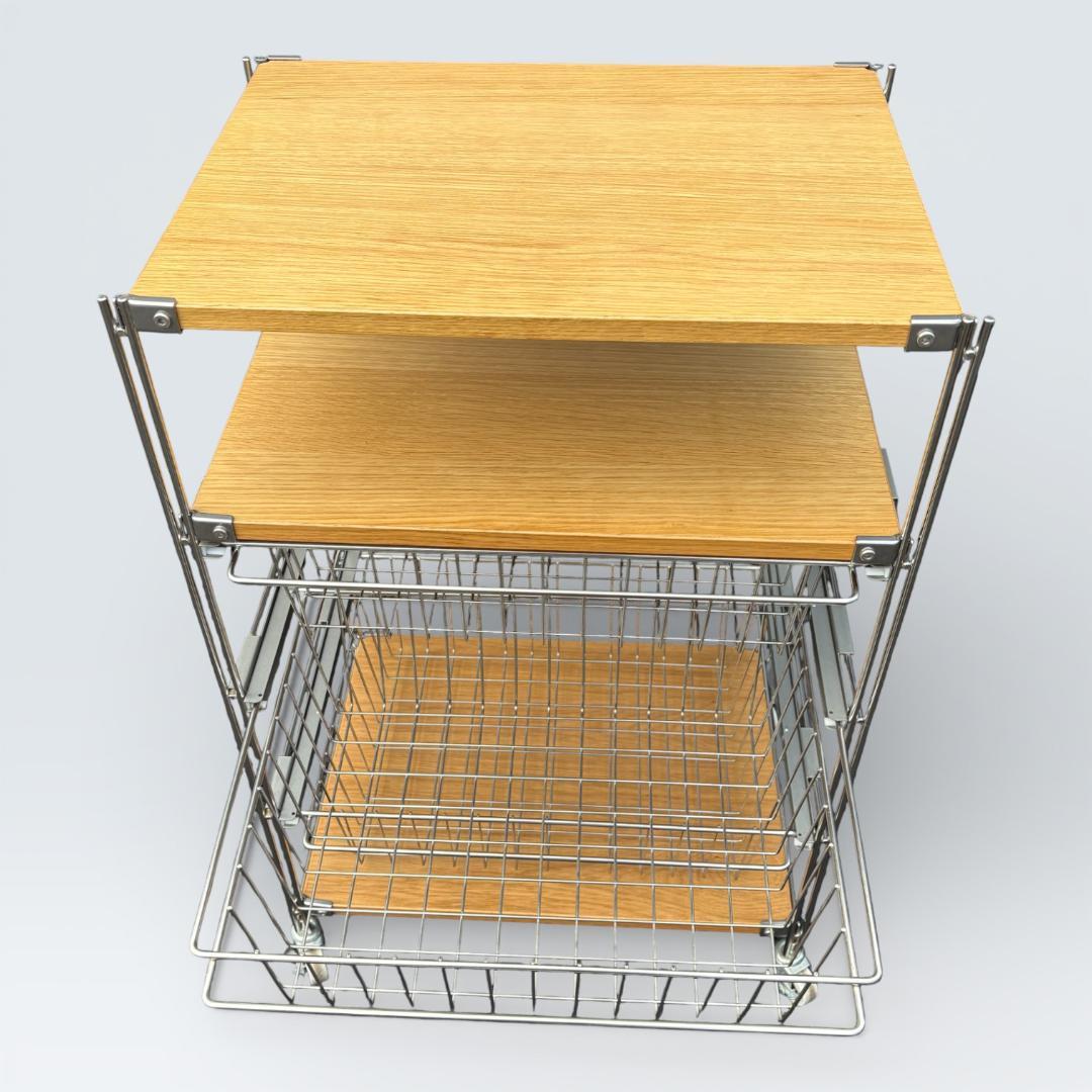 【送料込】無印良品 ステンレスユニットシェルフ オーク バスケット キャスター付