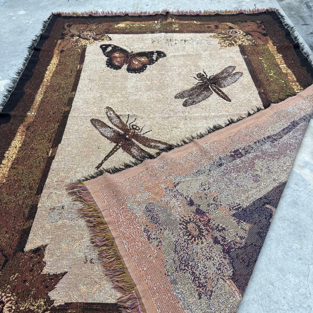 トンボ　蝶々　マルチカバー　ソファーカバー　ヴィンテージラグ　177x127