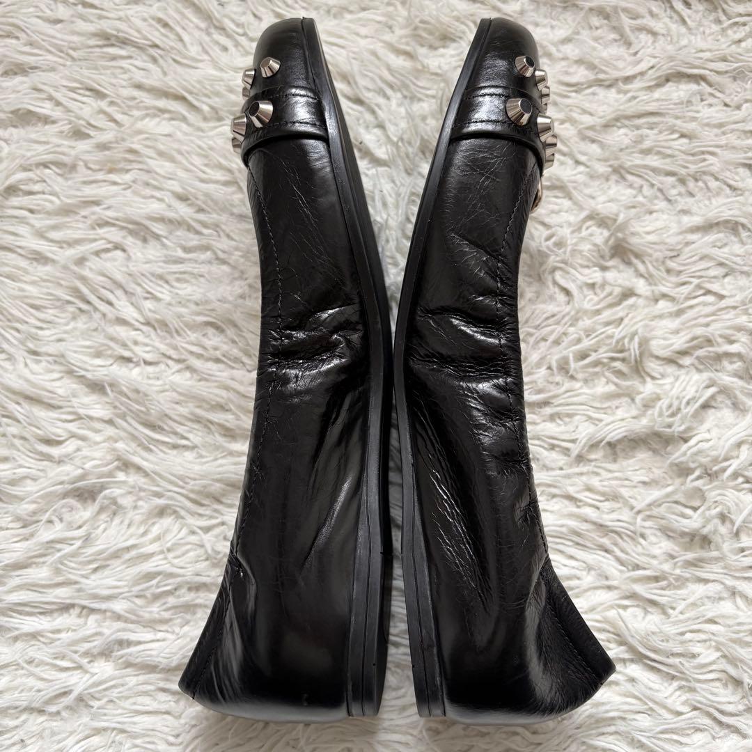 極美品 PRADA バレエ シューズ 黒 38 スタッズ ベルト フラット 靴
