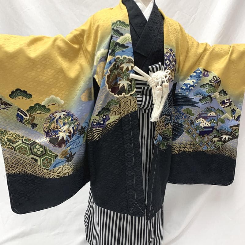 503ab10■七五三 五歳 男児 未使用品 着物&羽織&袴&角帯&長襦袢 小物