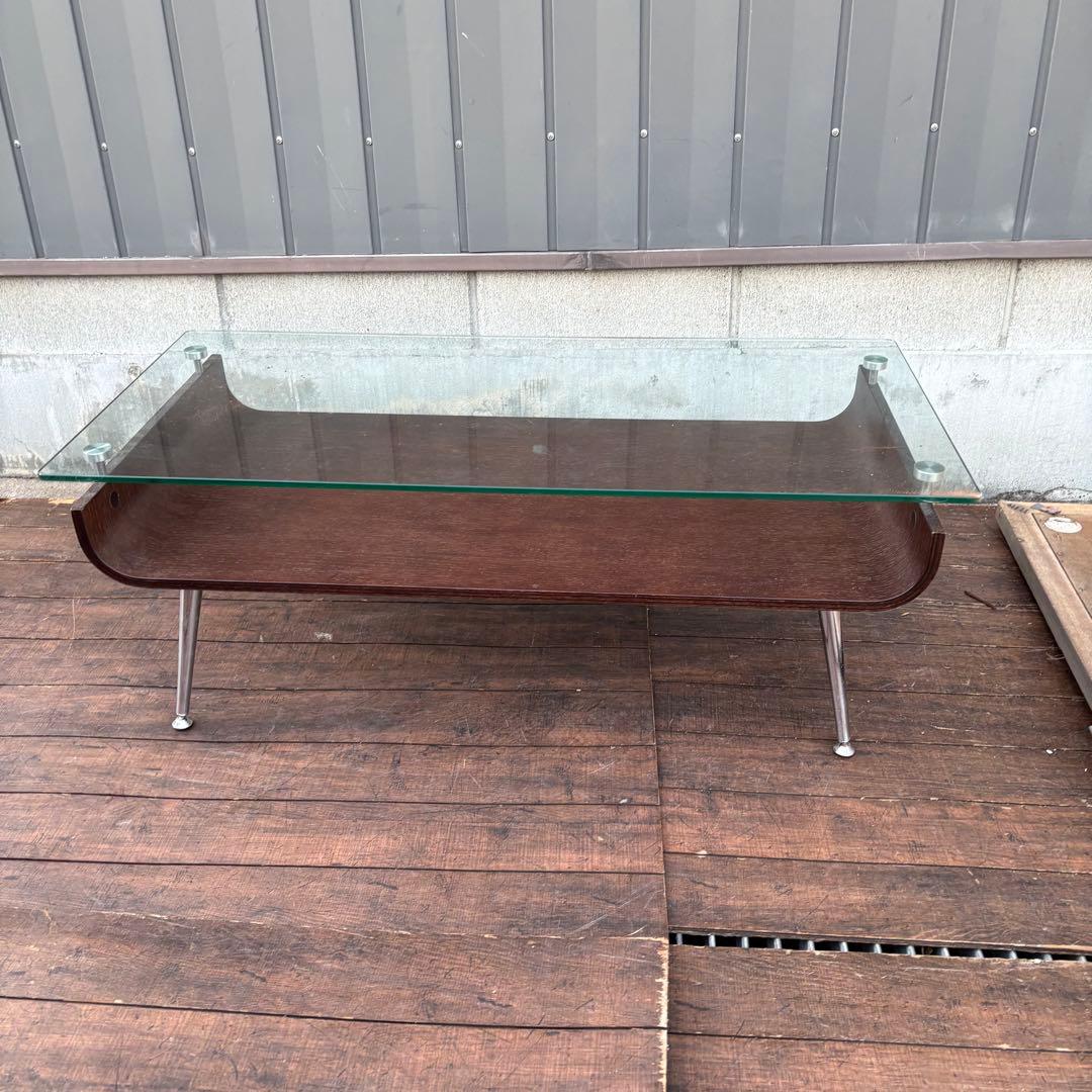 北欧レトロ ガラストップ ローテーブル ガラステーブル センターテーブル 曲げ木