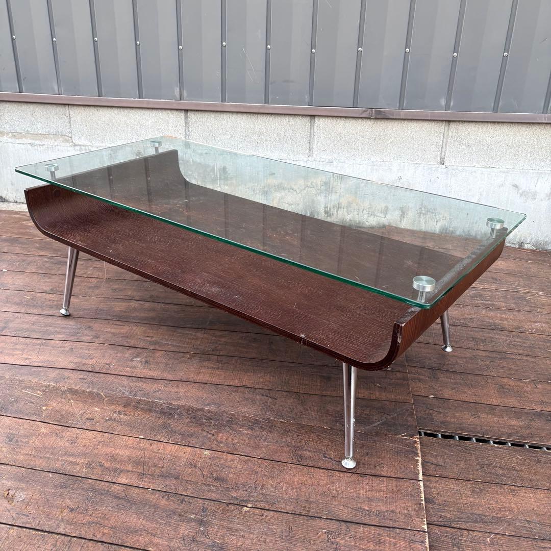 北欧レトロ ガラストップ ローテーブル ガラステーブル センターテーブル 曲げ木