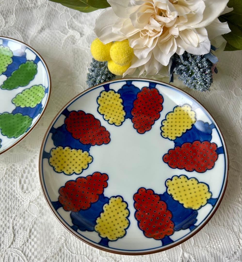 【新品・未使用】源右衛門窯　染錦緑樹＆染錦紅樹　銘々皿　２枚セット