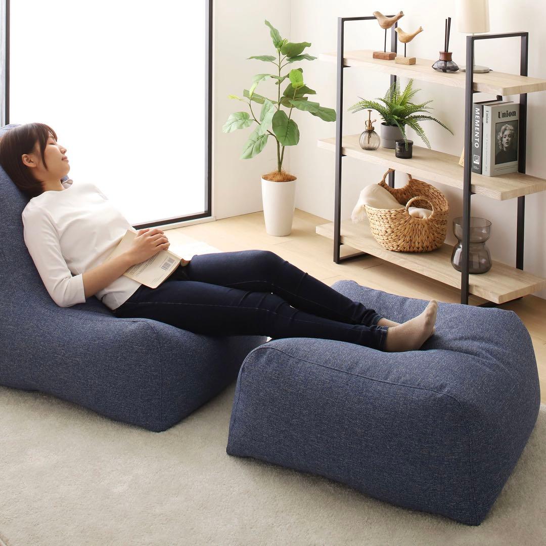 A 新品 オットマン 単品 グリーン ビーズクッション ソファ 足置き 大きい