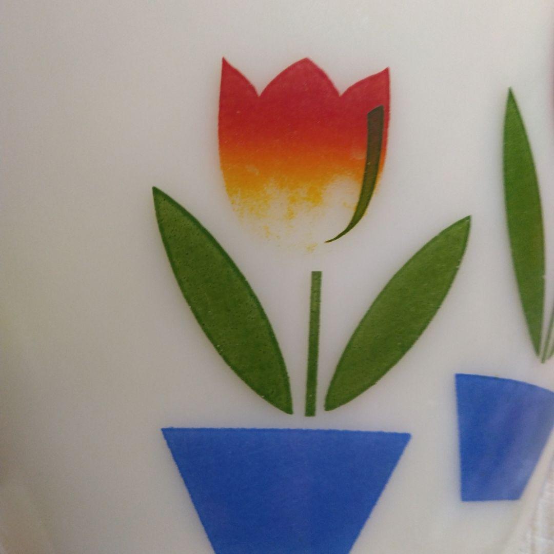 ヴィンテージFire King チューリップ柄 ボウル LL アイボリー·美品