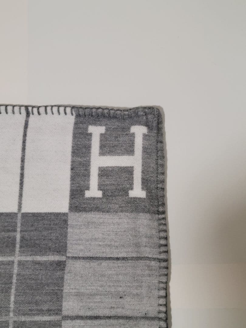 エルメス　クッションカバー　グレー　45×45　チェック