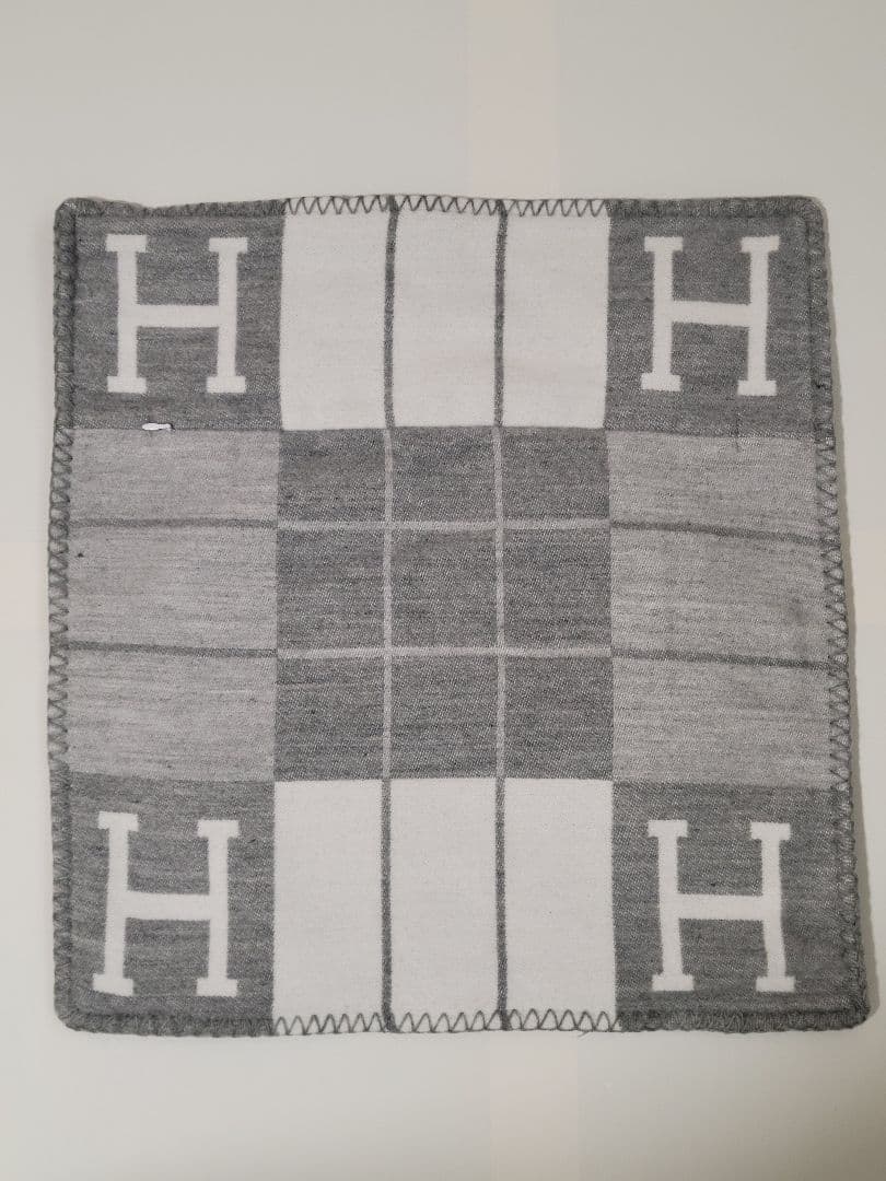 エルメス　クッションカバー　グレー　45×45　チェック