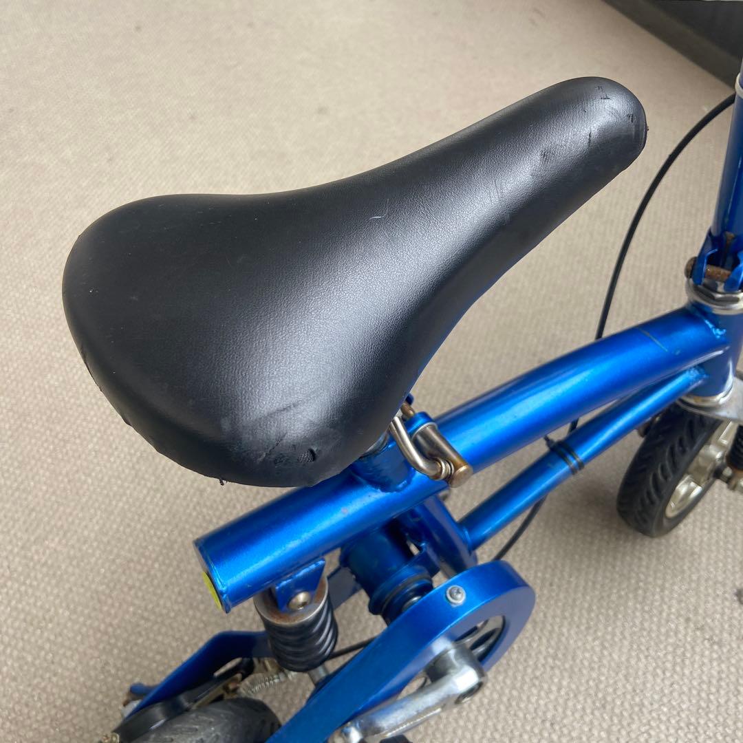 豆チャリ　青色ミニバイク 前後サスペンション付き　さ　自転車　ミニ