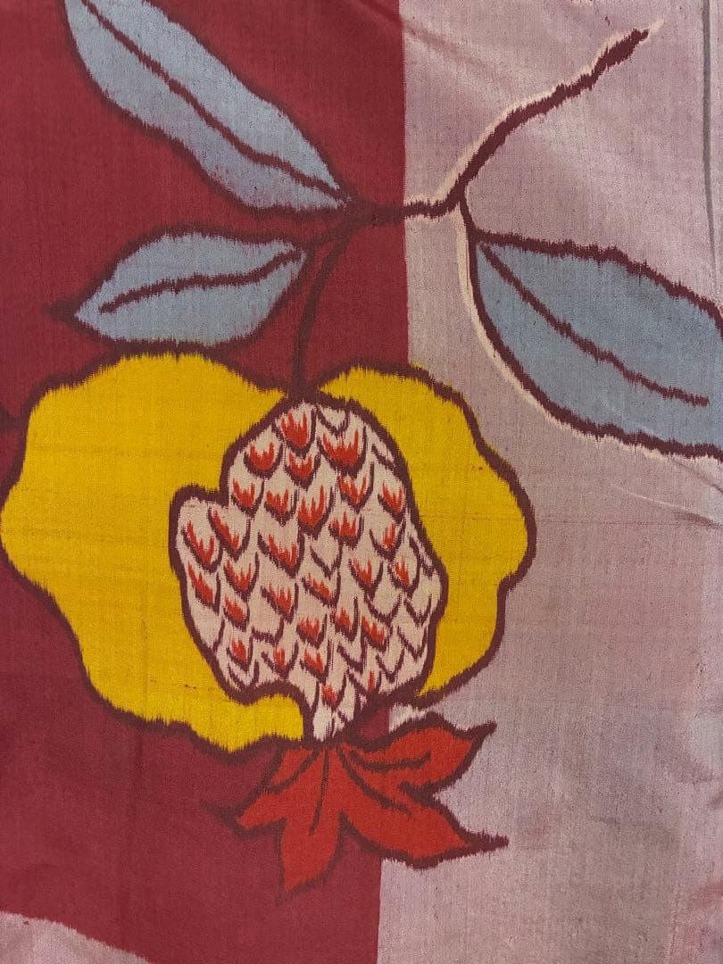 アンティーク　銘仙　着物　ザクロ　植物模様　レトロ　リメイク