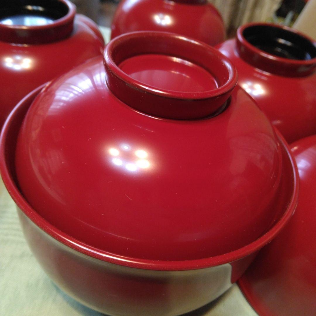 越前漆器、源伸堂きむら 赤い漆器 蓋付き椀5 個セット