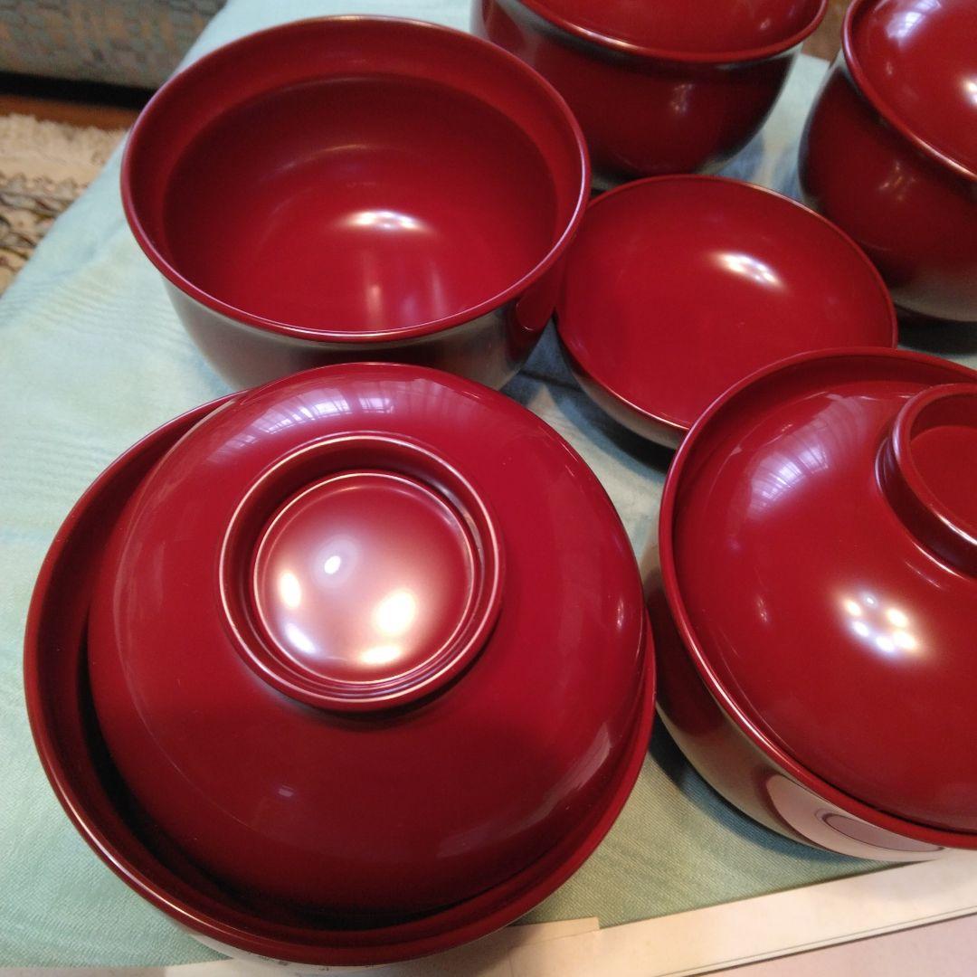越前漆器、源伸堂きむら 赤い漆器 蓋付き椀5 個セット