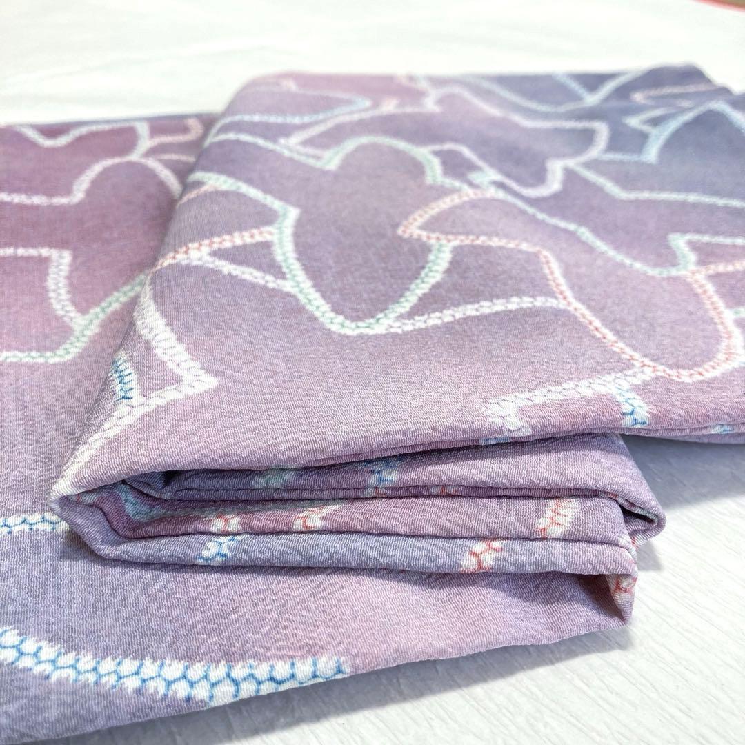 【美品✨】東レシルック　洗える着物　小紋　ぼかし染め　紫系のグラデーション　A8