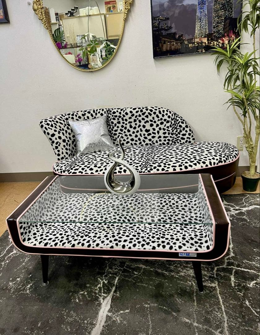 【地域限定無料配送】おしゃれヒョウ柄ソファセット（センターテーブル付き）