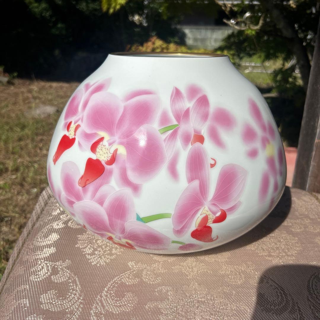 香蘭社 桃色 花柄 金彩 花瓶 (大)1点