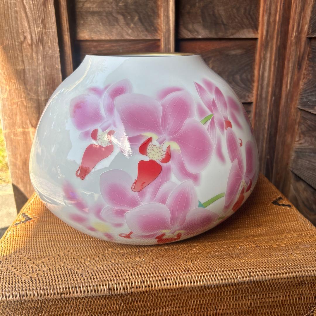 香蘭社 桃色 花柄 金彩 花瓶 (大)1点